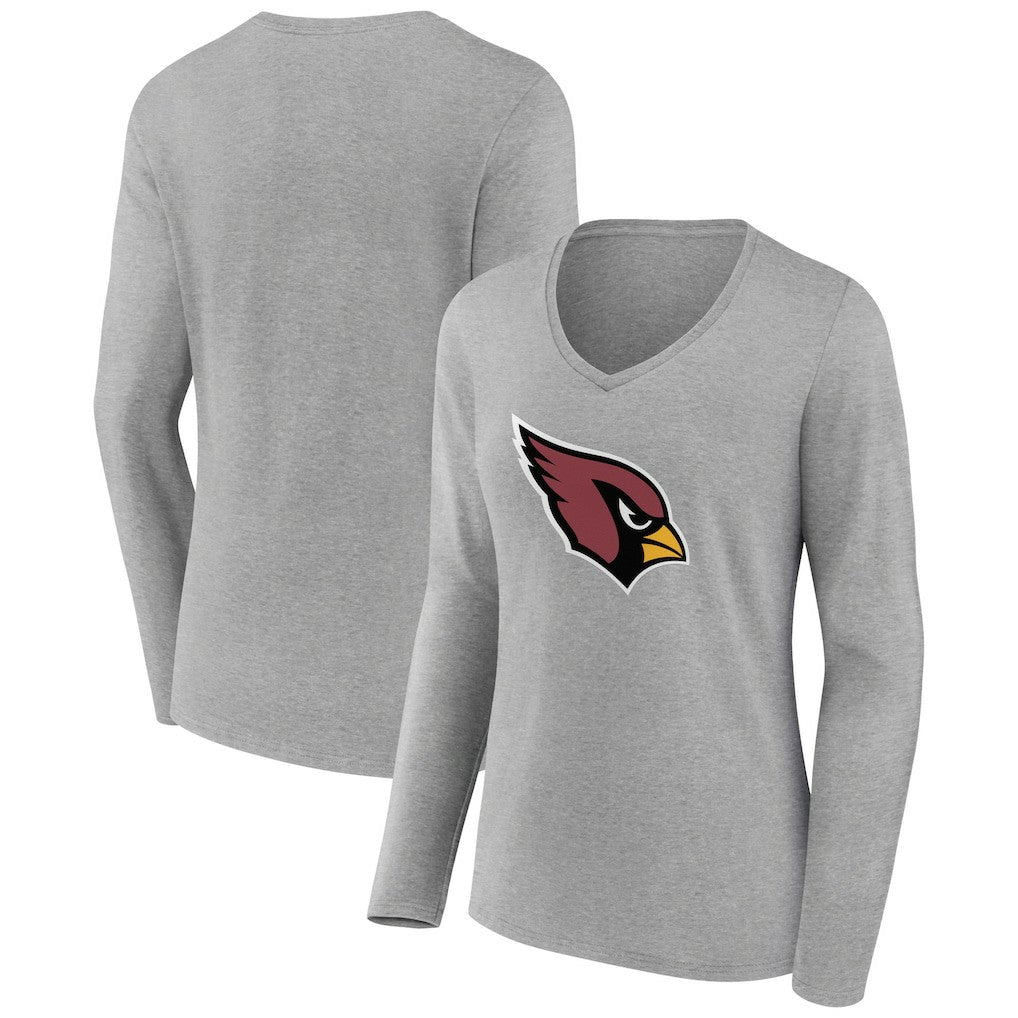 Arizona Cardinals Women's Primary Team Logo Long Sleeve V-Neck T-Shirt - Heather Gray T-shirts