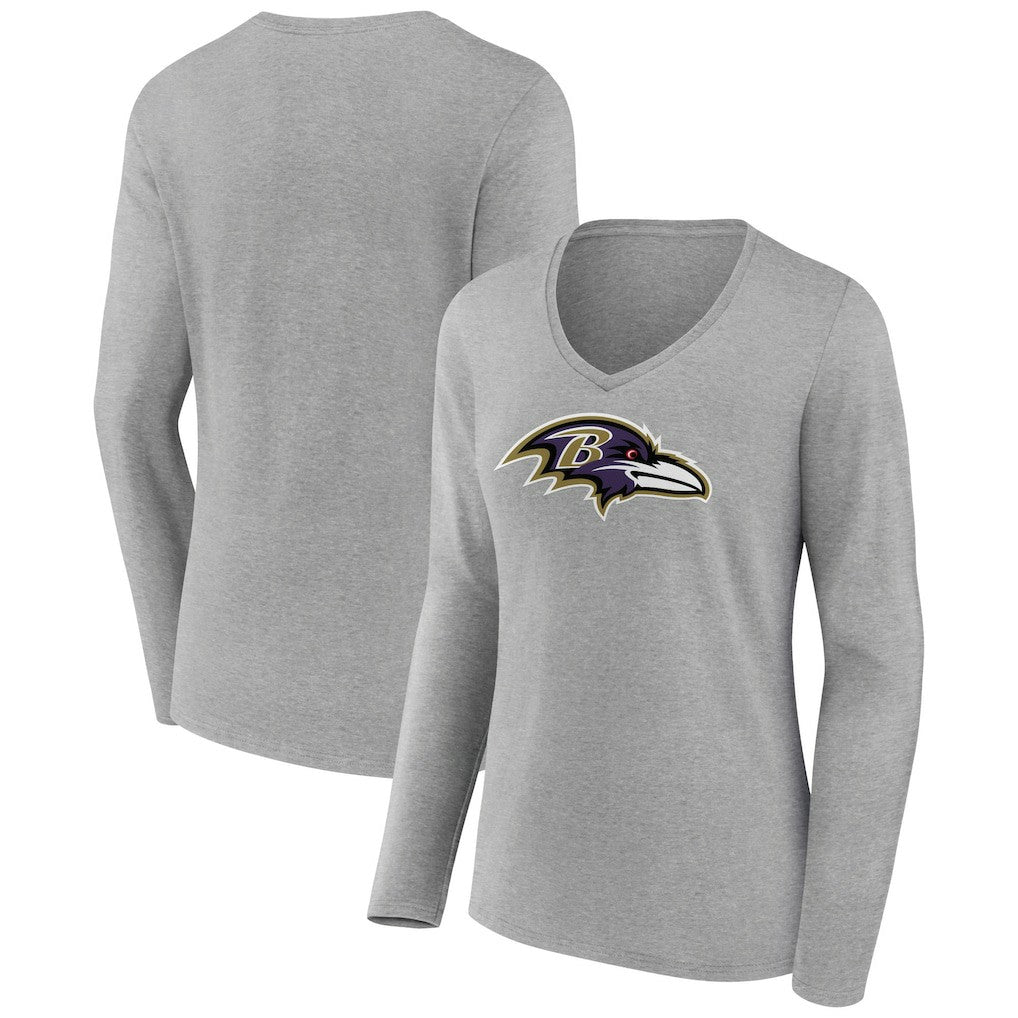 Baltimore Ravens Women's Primary Team Logo Long Sleeve V-Neck T-Shirt - Heather Gray T-shirts