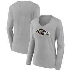 Baltimore Ravens Women's Primary Team Logo Long Sleeve V-Neck T-Shirt - Heather Gray T-shirts