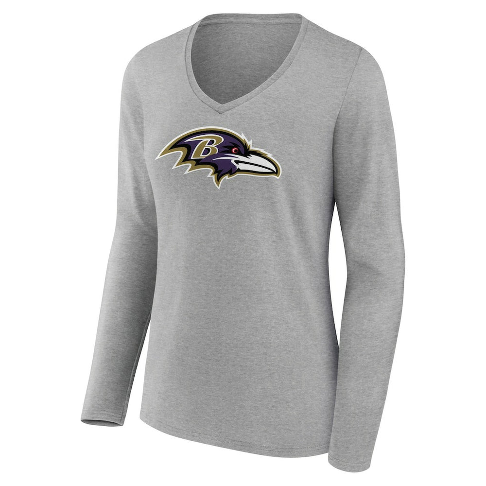 Baltimore Ravens Women's Primary Team Logo Long Sleeve V-Neck T-Shirt - Heather Gray T-shirts