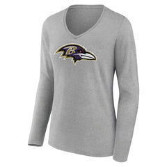 Baltimore Ravens Women's Primary Team Logo Long Sleeve V-Neck T-Shirt - Heather Gray T-shirts