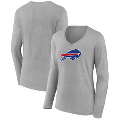 Buffalo Bills Women's Primary Team Logo Long Sleeve V-Neck T-Shirt - Heather Gray T-shirts