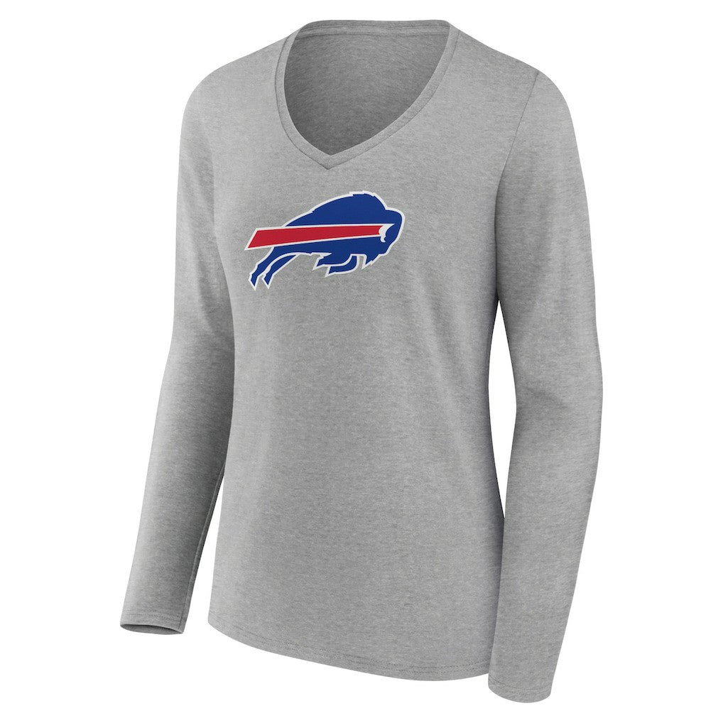 Buffalo Bills Women's Primary Team Logo Long Sleeve V-Neck T-Shirt - Heather Gray T-shirts