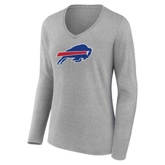 Buffalo Bills Women's Primary Team Logo Long Sleeve V-Neck T-Shirt - Heather Gray T-shirts