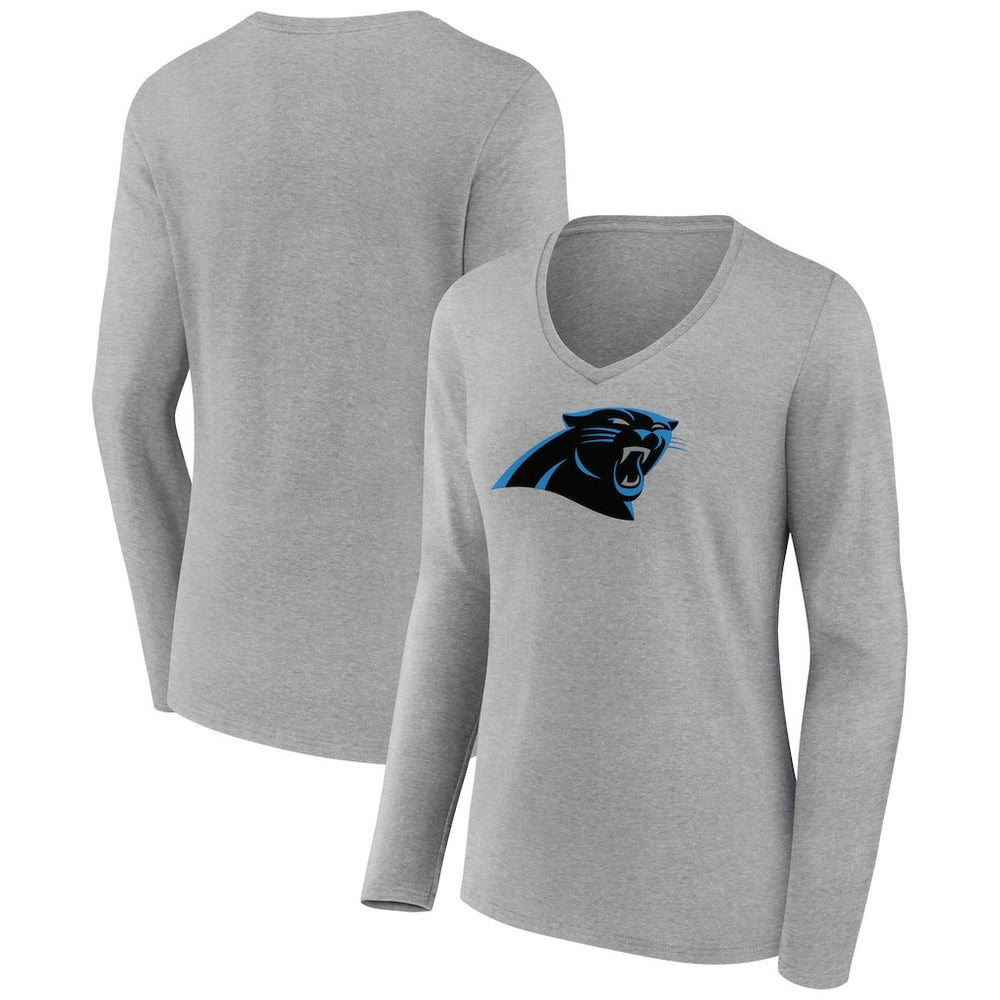 Carolina Panthers Women's Primary Team Logo Long Sleeve V-Neck T-Shirt - Heather Gray T-shirts