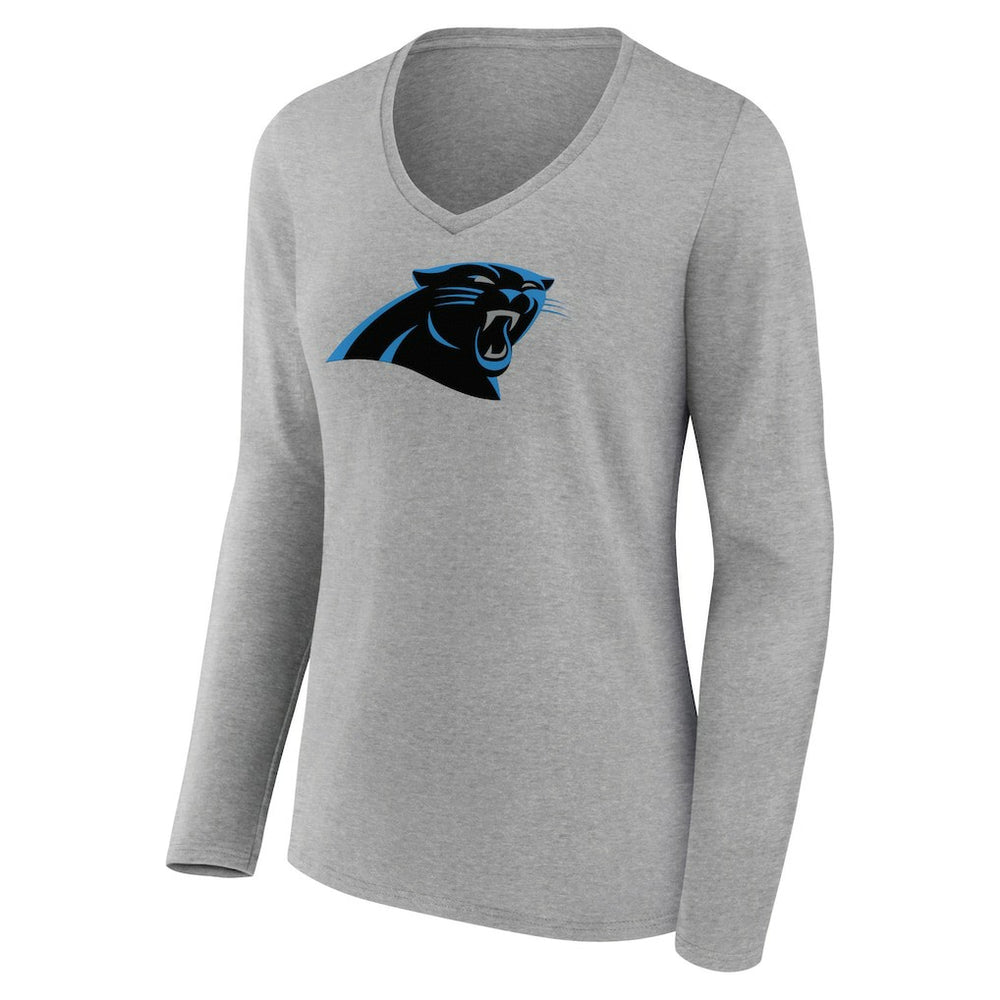 Carolina Panthers Women's Primary Team Logo Long Sleeve V-Neck T-Shirt - Heather Gray T-shirts