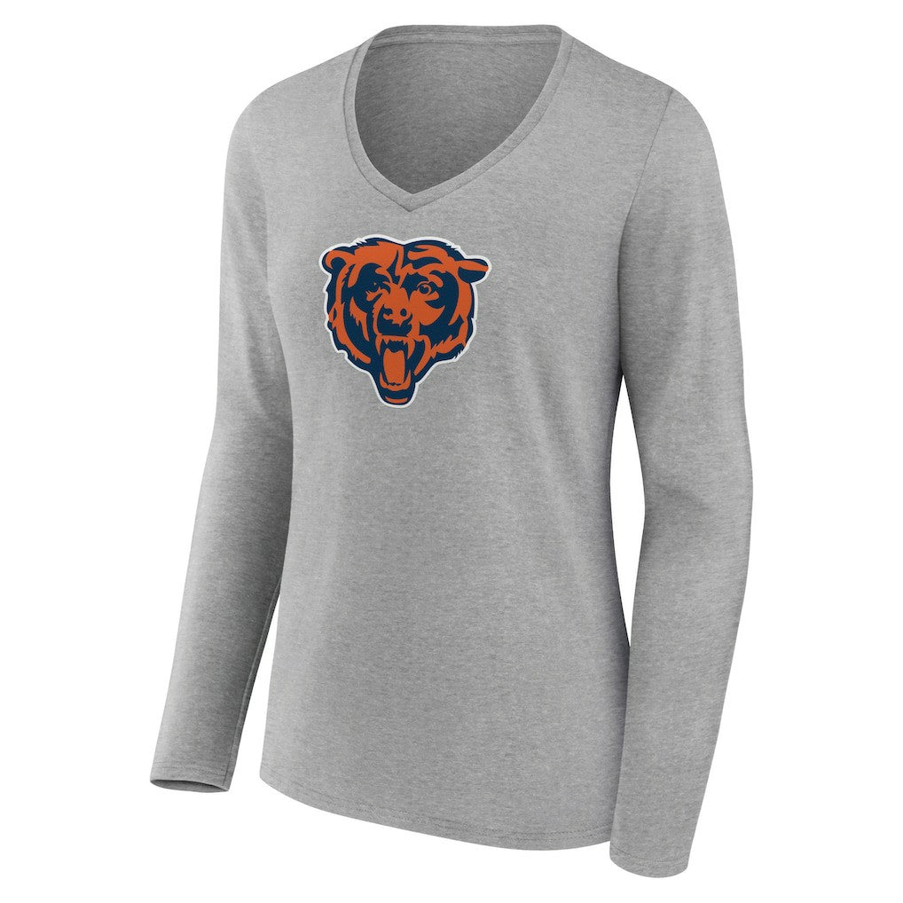Chicago Bears Women's Primary Team Logo Long Sleeve V-Neck T-Shirt - Heather Gray T-shirts