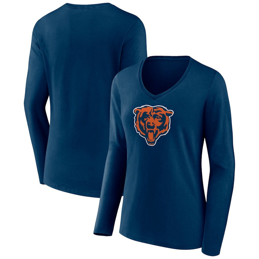 Chicago Bears Women's Primary Team Logo Long Sleeve V-Neck T-Shirt - Navy T-shirts
