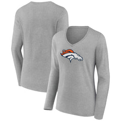 Denver Broncos Women's Primary Team Logo Long Sleeve V-Neck T-Shirt - Heather Gray T-shirts