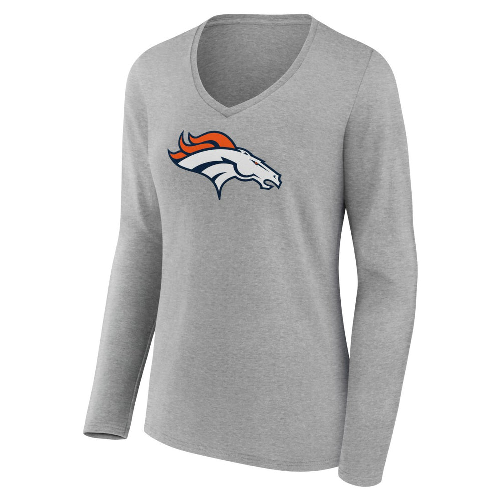 Denver Broncos Women's Primary Team Logo Long Sleeve V-Neck T-Shirt - Heather Gray T-shirts