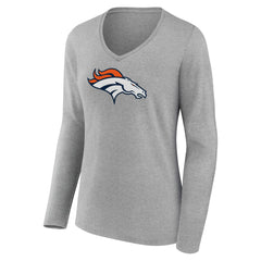 Denver Broncos Women's Primary Team Logo Long Sleeve V-Neck T-Shirt - Heather Gray T-shirts