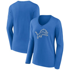 Detroit Lions Women's Primary Team Logo Long Sleeve V-Neck T-Shirt - Blue T-shirts
