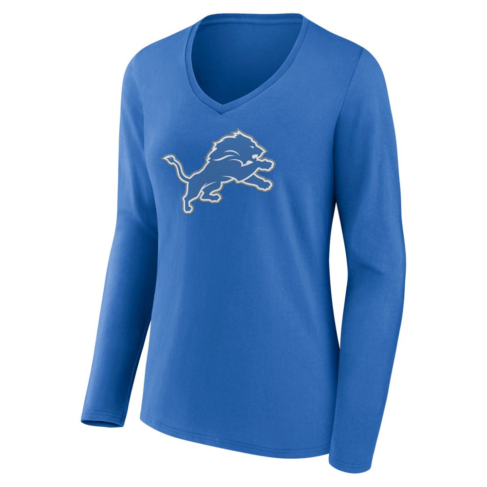 Detroit Lions Women's Primary Team Logo Long Sleeve V-Neck T-Shirt - Blue T-shirts