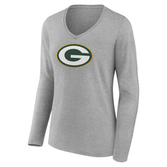 Green Bay Packers Women's Primary Team Logo Long Sleeve V-Neck T-Shirt - Heather Gray T-shirts