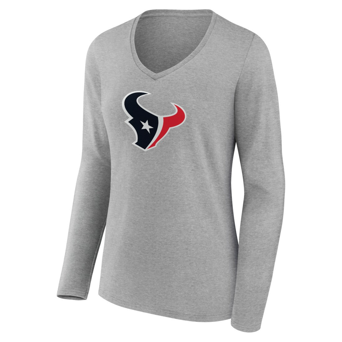 Houston Texans Women's Primary Team Logo Long Sleeve V-Neck T-Shirt - Heather Gray T-shirts