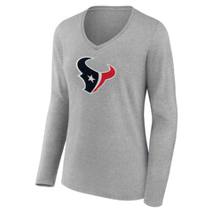 Houston Texans Women's Primary Team Logo Long Sleeve V-Neck T-Shirt - Heather Gray T-shirts