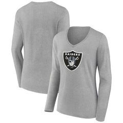 Las Vegas Raiders Women's Primary Team Logo Long Sleeve V-Neck T-Shirt - Heather Gray T-shirts