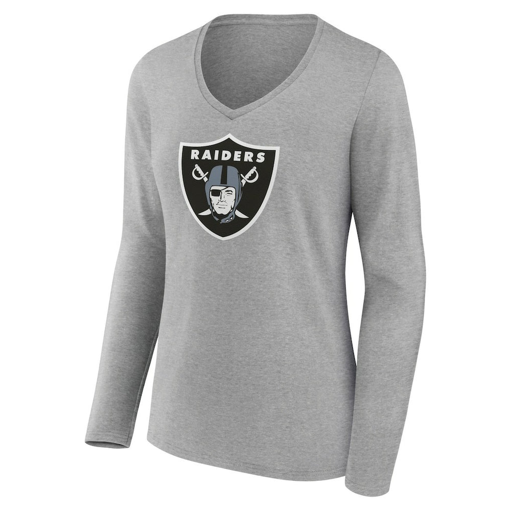 Las Vegas Raiders Women's Primary Team Logo Long Sleeve V-Neck T-Shirt - Heather Gray T-shirts