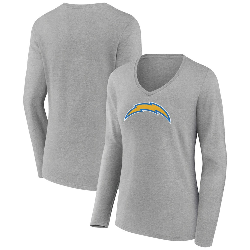 Los Angeles Chargers Women's Primary Team Logo Long Sleeve V-Neck T-Shirt - Heather Gray T-shirts