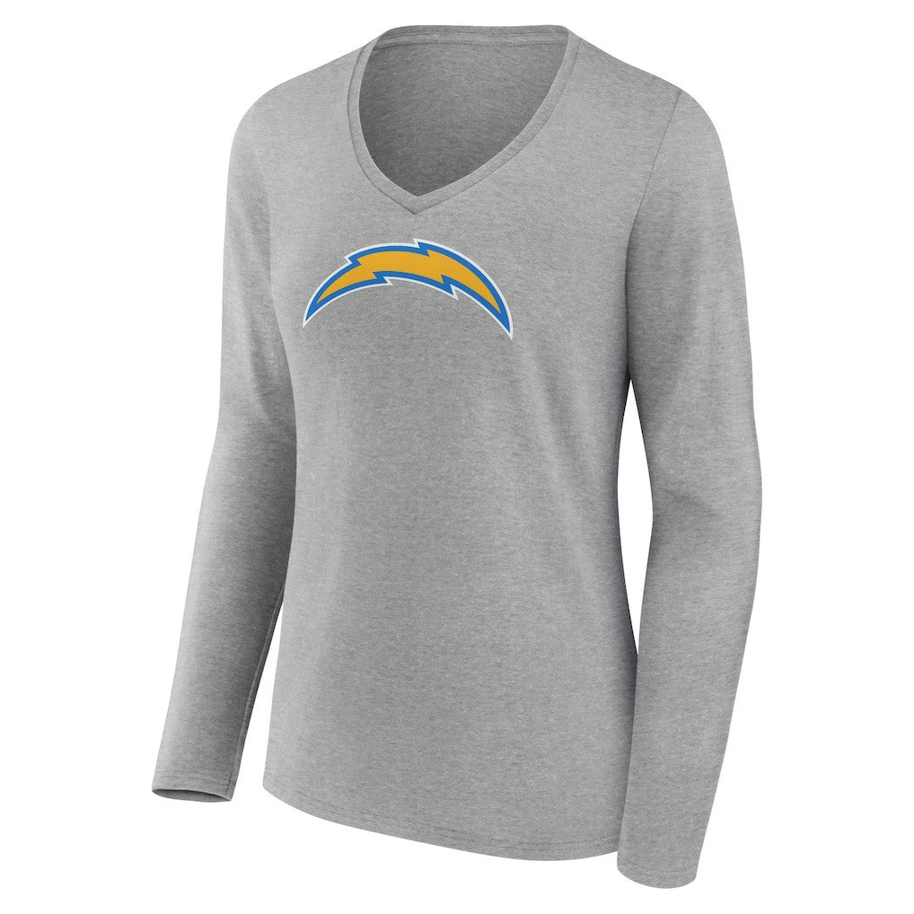 Los Angeles Chargers Women's Primary Team Logo Long Sleeve V-Neck T-Shirt - Heather Gray T-shirts
