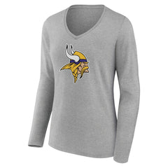 Minnesota Vikings Women's Primary Team Logo Long Sleeve V-Neck T-Shirt - Heather Gray T-shirts