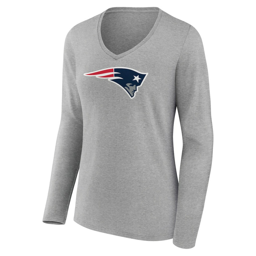 New England Patriots Women's Primary Team Logo Long Sleeve V-Neck T-Shirt - Heather Gray T-shirts