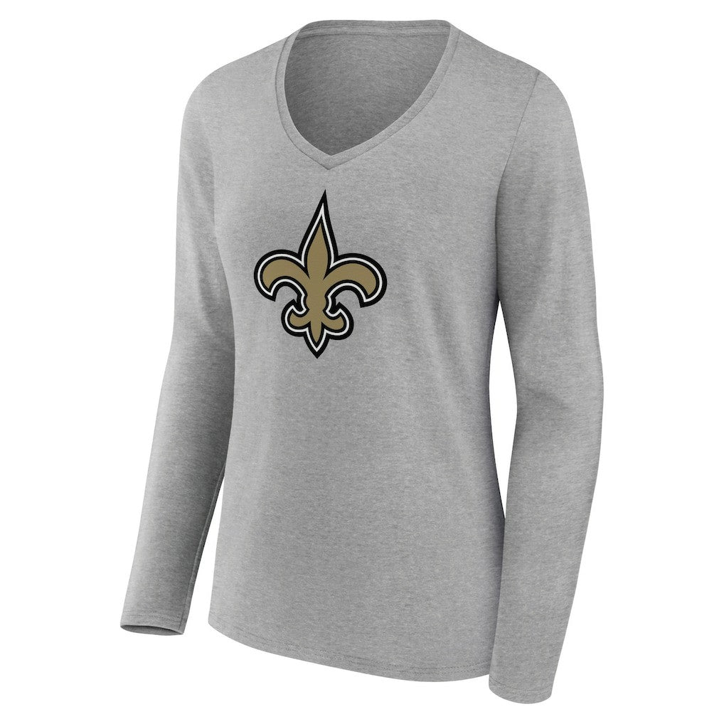 New Orleans Saints Women's Primary Team Logo Long Sleeve V-Neck T-Shirt - Heather Gray T-shirts