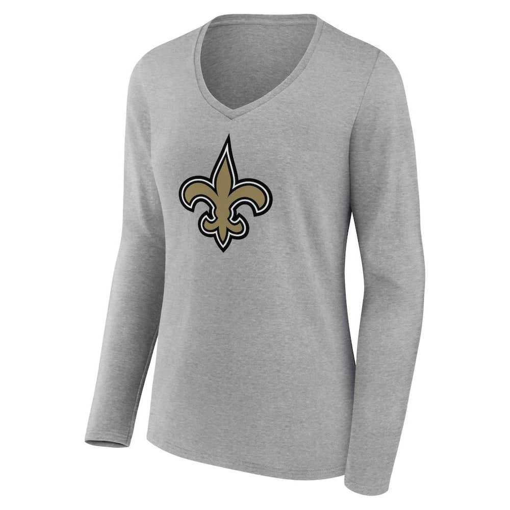 New Orleans Saints Women's Primary Team Logo Long Sleeve V-Neck T-Shirt - Heather Gray T-shirts