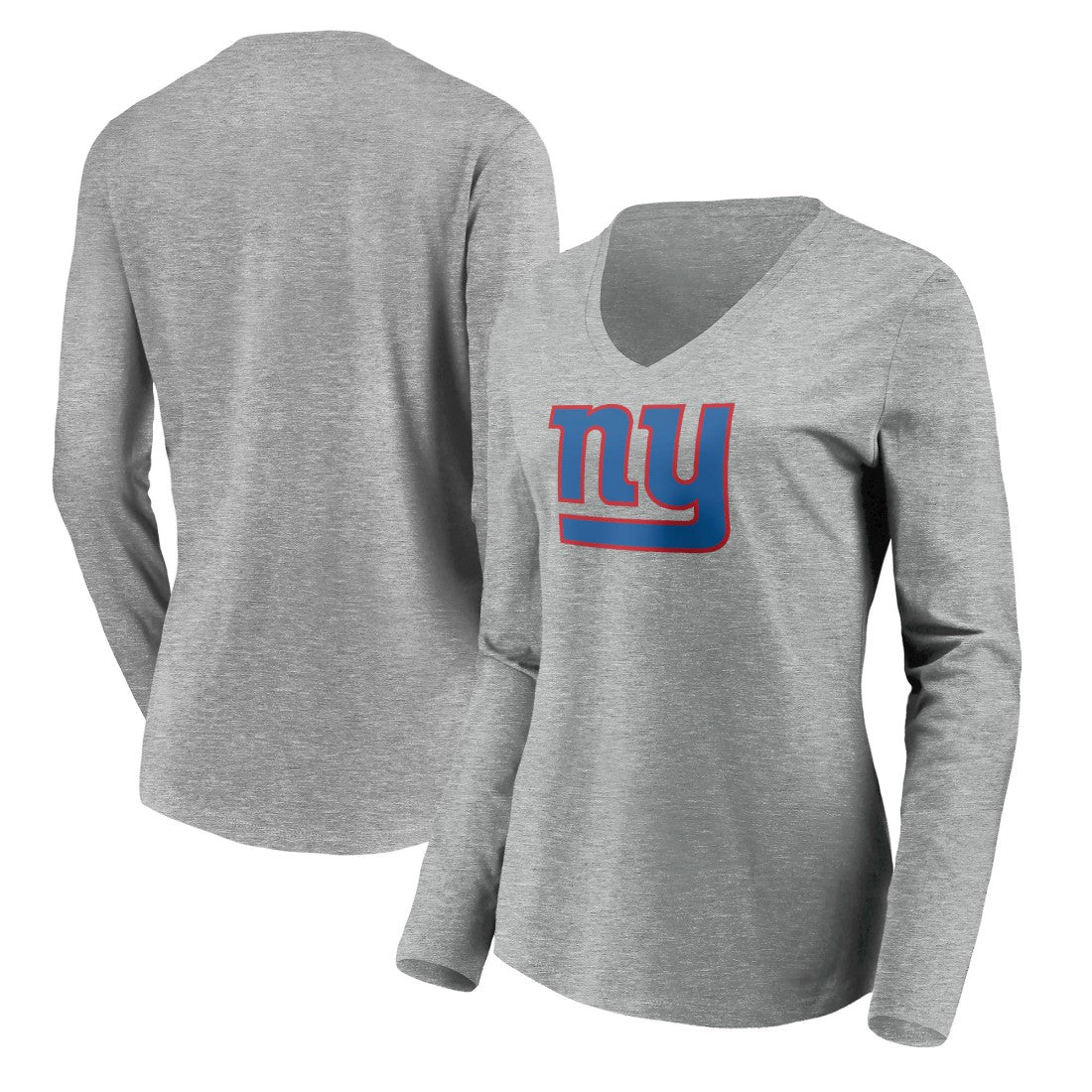 New York Giants Women's Primary Team Logo Long Sleeve V-Neck T-Shirt - Heather Gray T-shirts