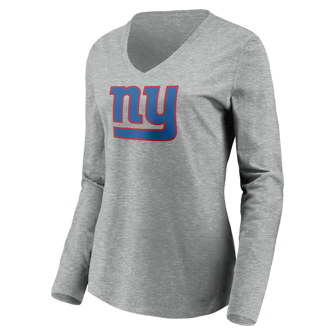 New York Giants Women's Primary Team Logo Long Sleeve V-Neck T-Shirt - Heather Gray T-shirts
