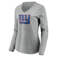 New York Giants Women's Primary Team Logo Long Sleeve V-Neck T-Shirt - Heather Gray T-shirts