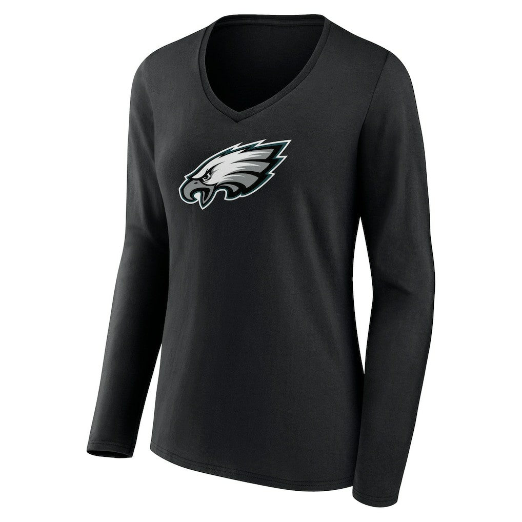Philadelphia Eagles Women's Primary Team Logo Long Sleeve V-Neck T-Shirt - Black T-shirts
