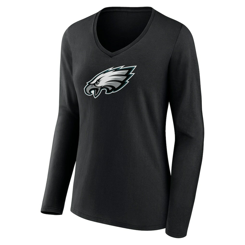 Philadelphia Eagles Women's Primary Team Logo Long Sleeve V-Neck T-Shirt - Black T-shirts