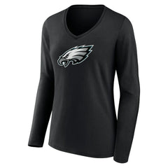 Philadelphia Eagles Women's Primary Team Logo Long Sleeve V-Neck T-Shirt - Black T-shirts