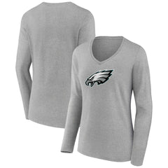 Philadelphia Eagles Women's Primary Team Logo Long Sleeve V-Neck T-Shirt - Heather Gray T-shirts