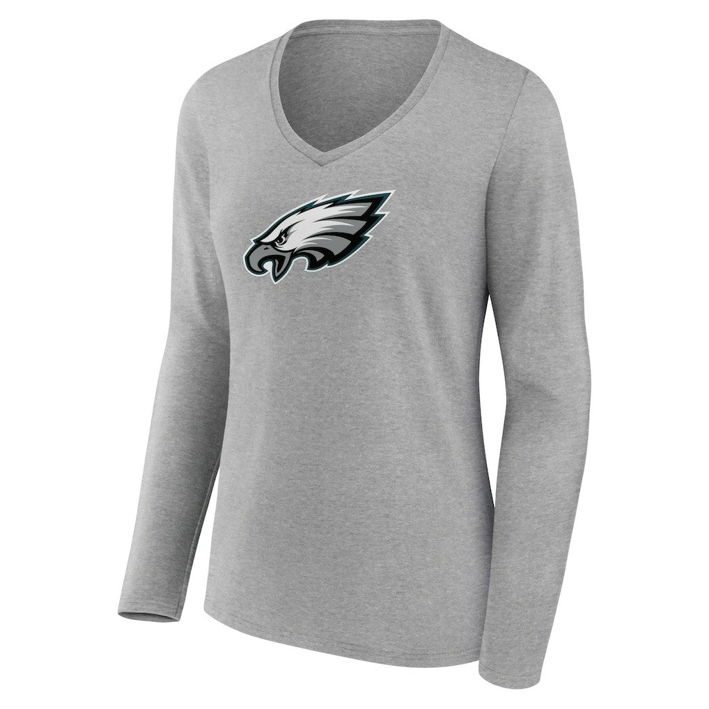 Philadelphia Eagles Women's Primary Team Logo Long Sleeve V-Neck T-Shirt - Heather Gray T-shirts