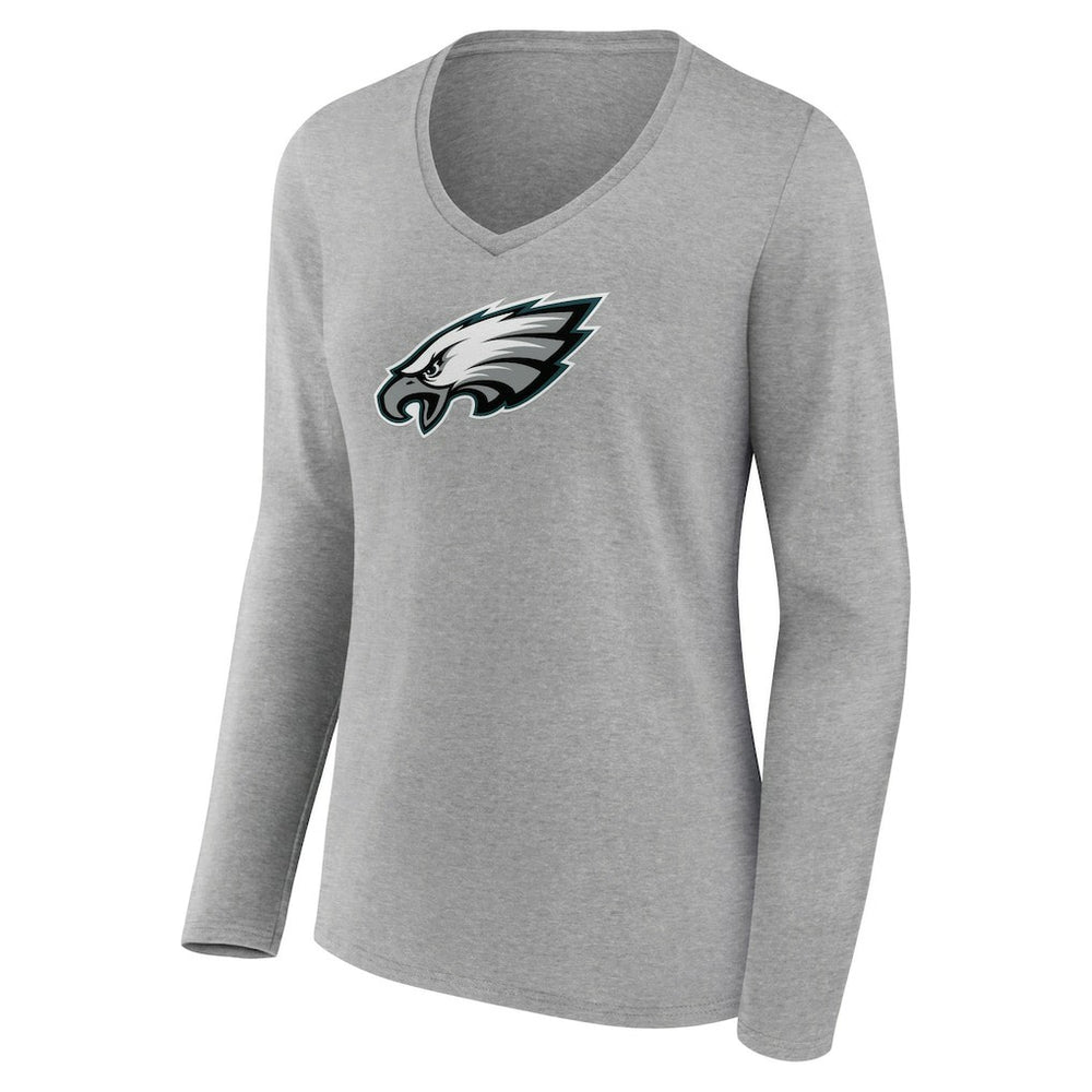Philadelphia Eagles Women's Primary Team Logo Long Sleeve V-Neck T-Shirt - Heather Gray T-shirts