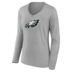 Philadelphia Eagles Women's Primary Team Logo Long Sleeve V-Neck T-Shirt - Heather Gray T-shirts