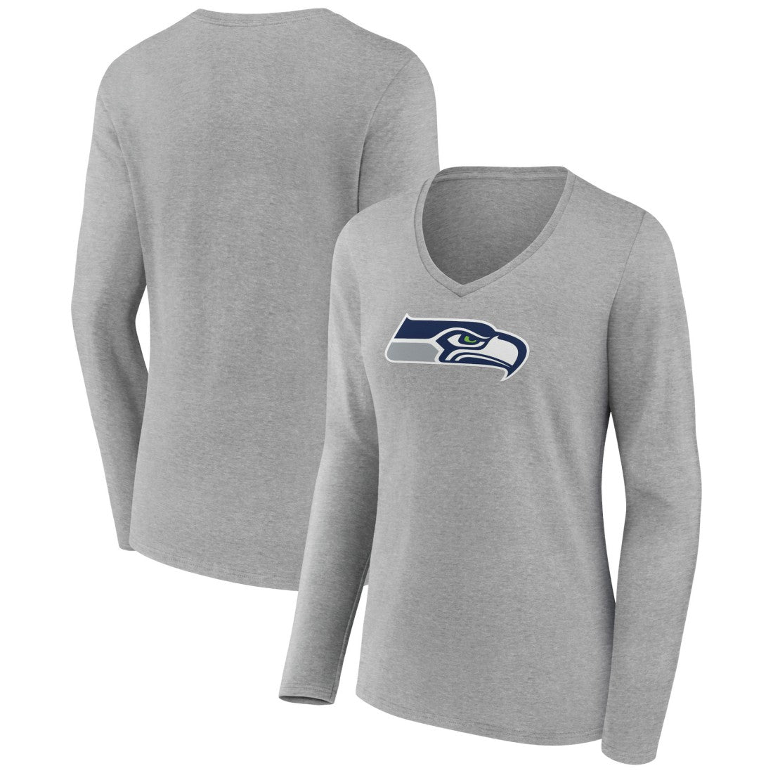 Seattle Seahawks Women's Primary Team Logo Long Sleeve V-Neck T-Shirt - Heather Gray T-shirts