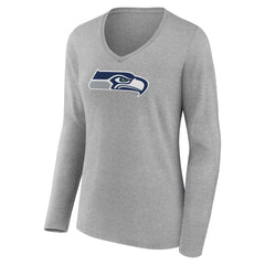 Seattle Seahawks Women's Primary Team Logo Long Sleeve V-Neck T-Shirt - Heather Gray T-shirts