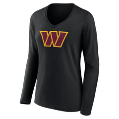Washington Commanders Women's Primary Team Logo Long Sleeve V-Neck T-Shirt - Black T-shirts