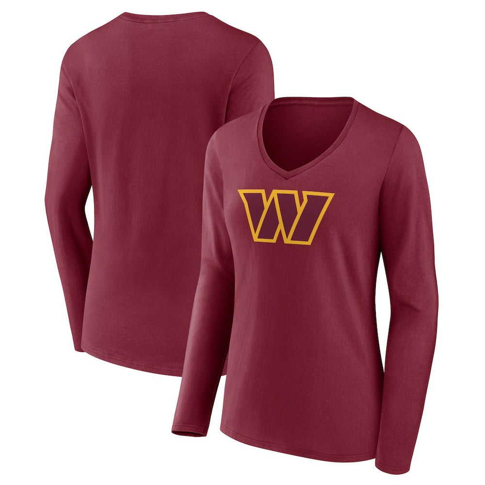 Washington Commanders Women's Primary Team Logo Long Sleeve V-Neck T-Shirt - Burgundy T-shirts