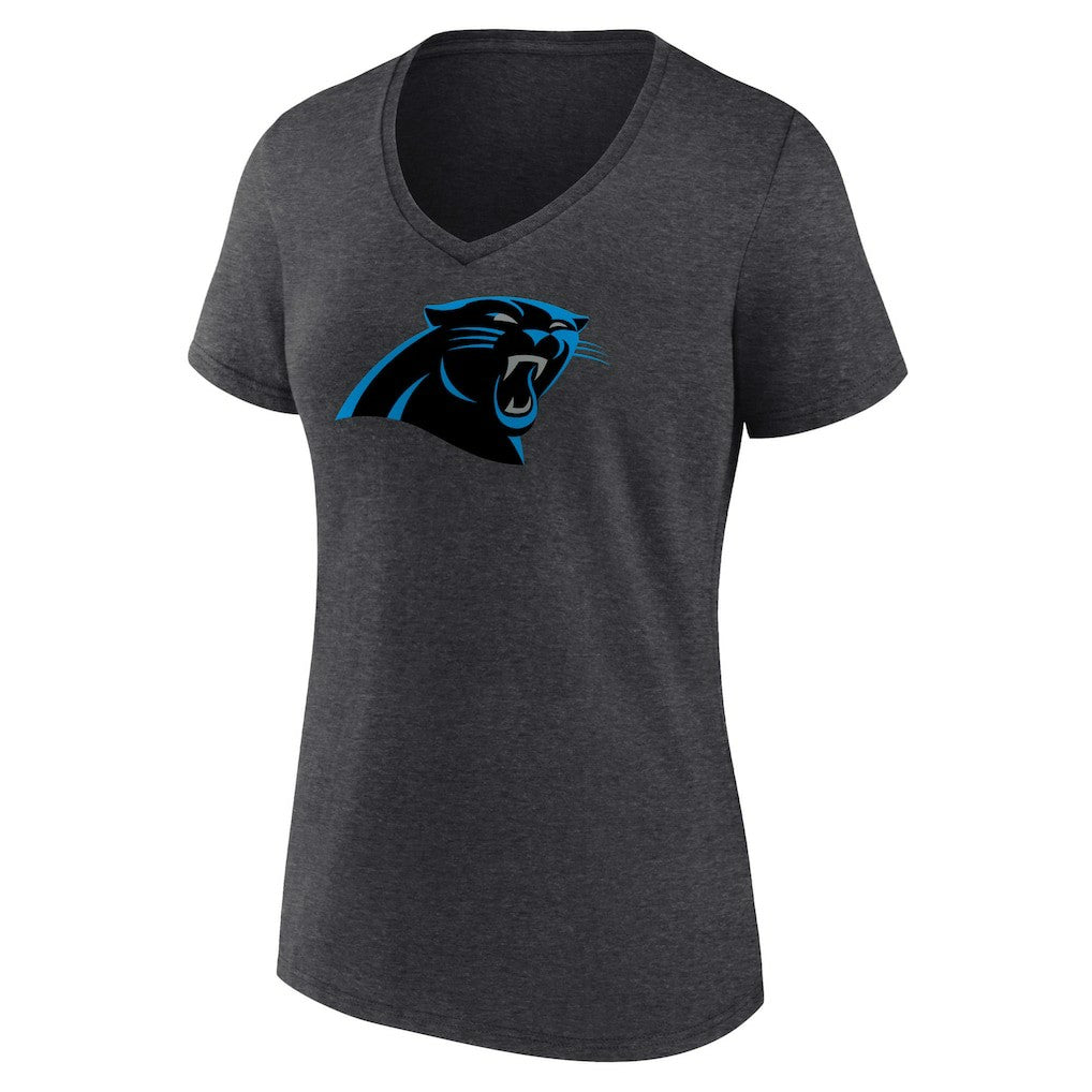 Carolina Panthers Women's Primary Team Logo V-Neck T-Shirt - Charcoal T-shirts