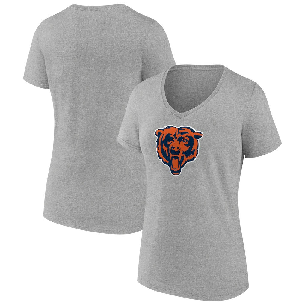 Chicago Bears Women's Primary Team Logo V-Neck T-Shirt - Heather Gray T-shirts