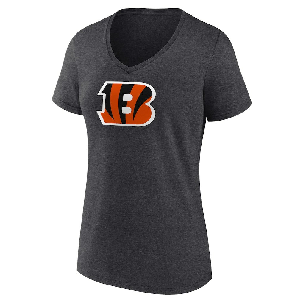 Cincinnati Bengals Women's Primary Team Logo V-Neck T-Shirt - Charcoal T-shirts