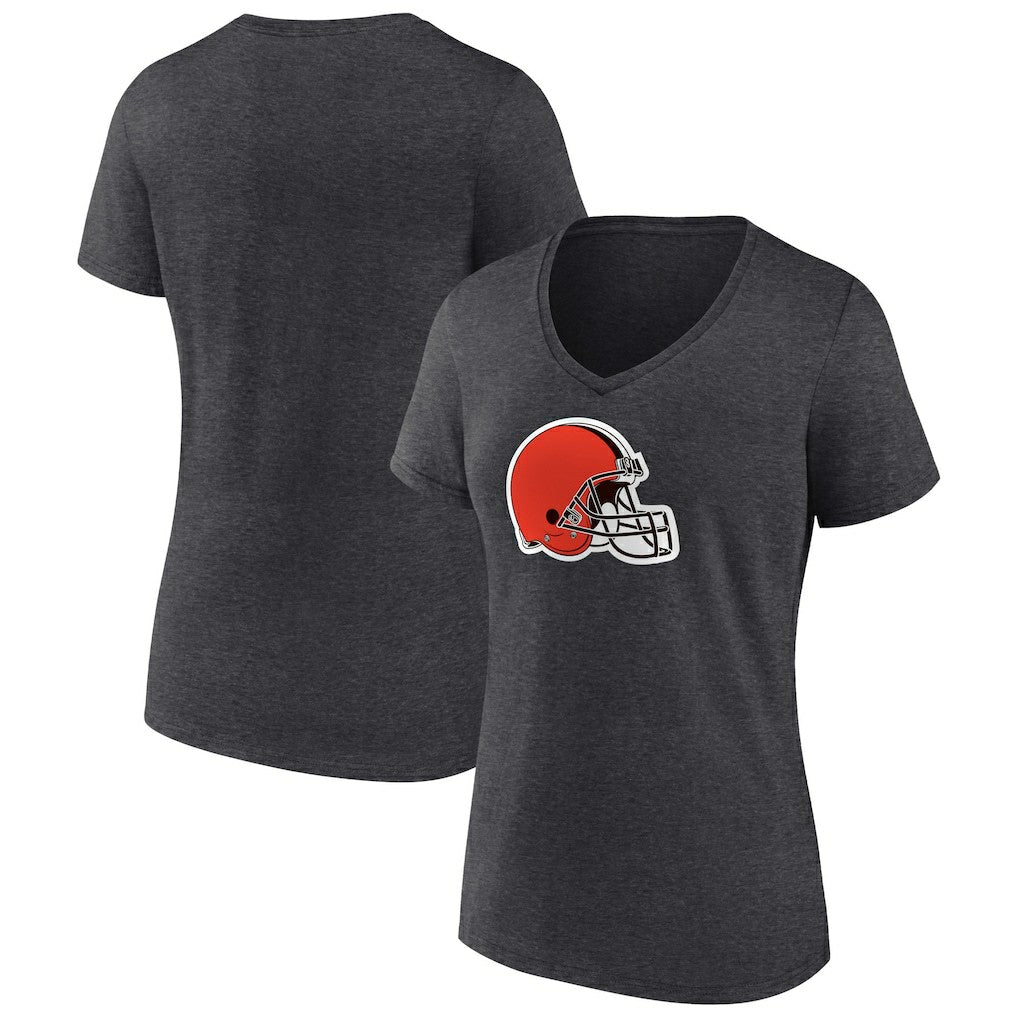 Cleveland Browns Women's Primary Team Logo V-Neck T-Shirt - Charcoal T-shirts