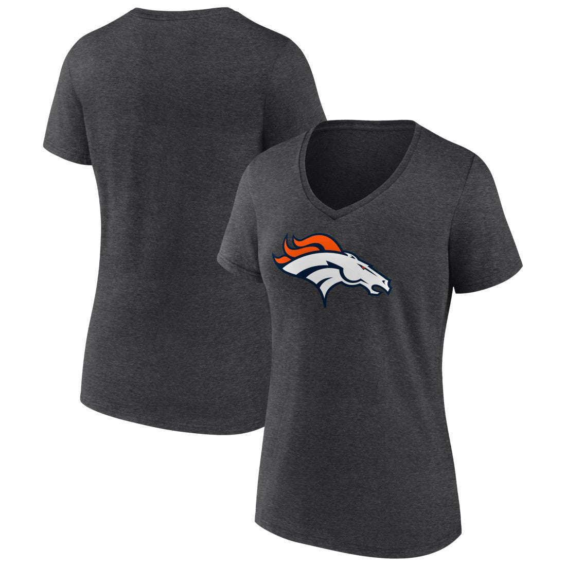 Denver Broncos Women's Primary Team Logo V-Neck T-Shirt - Charcoal T-shirts