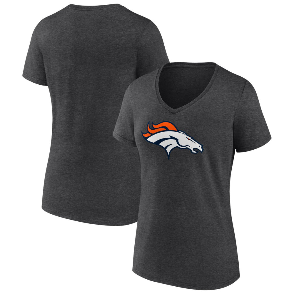 Denver Broncos Women's Primary Team Logo V-Neck T-Shirt - Charcoal T-shirts