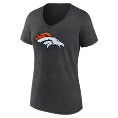 Denver Broncos Women's Primary Team Logo V-Neck T-Shirt - Charcoal T-shirts