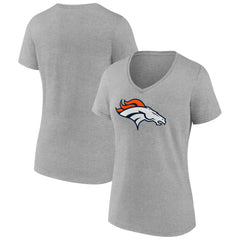 Denver Broncos Women's Primary Team Logo V-Neck T-Shirt - Heather Gray T-shirts